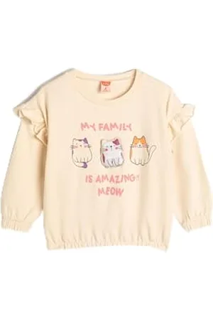 Koton Girls Sweatshirt Long Sleeve Crew Neck Applique and Frill Detailed Cotton