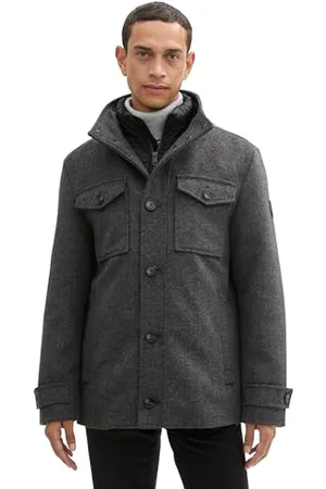 TOM TAILOR Herren 1042209 Wollmantel mit Brusttaschen, 30500-Dark Grey Black Herringbone, XL