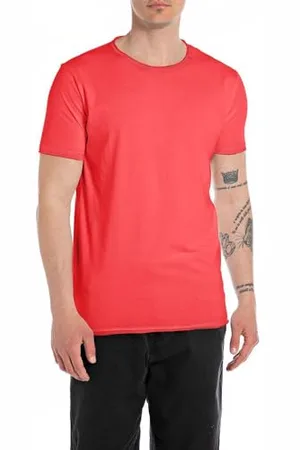 Replay Herren T-Shirt Kurzarm mit Rundhals Ausschnitt, (Rot), L