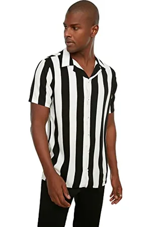 Trendyol MAN Herren Black Male Regular Fit Apaş Collar Short Sleeve Draped Shirt, , L EU