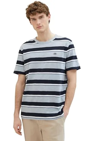 TOM TAILOR Herren Basic Crew-Neck T-Shirt mit Streifen, , XXL