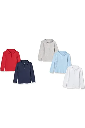 Amazon Mädchen Langärmelige Interlock-Poloshirts, 5er-Pack, , 2 Jahre