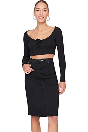 Trendyol Damen Black Midi Denim Skirt, , 42 EU