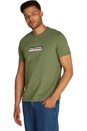 Tommy Hilfiger Herren T-Shirt Kurzarm Box aus Baumwolle, Grün (Battle Green), XL