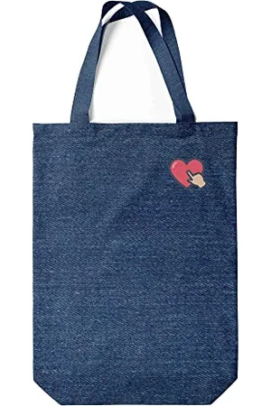 Green Fish Denim-Tragetasche, bedruckt, Einkaufstasche, maschinenwaschbar, faltbar, Handtasche aus Jeans mit Griffen, 22 x 26 cm