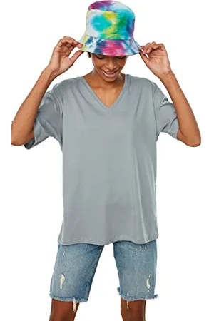 Trendyol Damen 100% Baumwolle Suprem V-ausschnitt Freund Gestricktes T-shirt T Shirt, , L EU