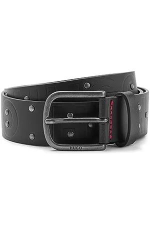 HUGO BOSS Herren Glau-Studs Sz35 Nietenbesetzter Gürtel aus italienischem Leder mit geprägten Logos Schwarz 110