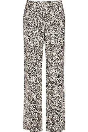 Gerry Weber Damen Gemusterte Hose Wide Leg Gemustert Langgröße Schwarz/Ecru/Weiss Druck 36