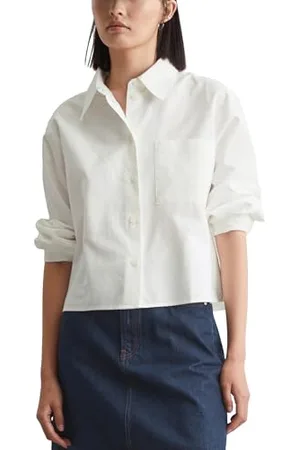 Marc O’ Polo Marc OߴPolo Denim Damen Oxford-Bluse aus Bio-Baumwolle Cropped, Weiß , XS