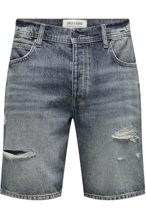 Only & Sons Herren Shorts Denim Midi Bermuda Mid Waist Pants Baumwolle Five-Poket Hose, Farben: , Größe:XS