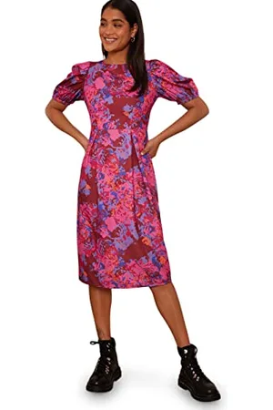 Chi Chi London Damen Kurzärmliges Midikleid mit Blumenmuster in Burgunderrot Cocktailkleid, , 34