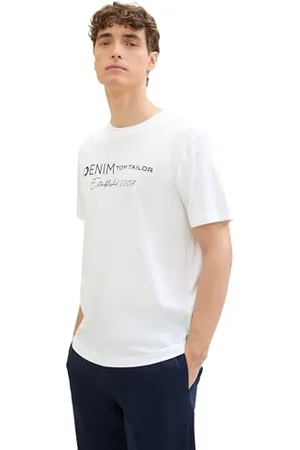 TOM TAILOR Herren T-Shirt mit Logo-Print aus Baumwolle, White, L
