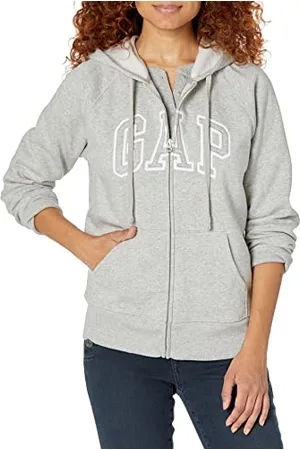 GAP Sweatshirt mit Kapuze und durchgehendem Reißverschluss mit Logo für Damen, grau (Light Heather Grey), 36