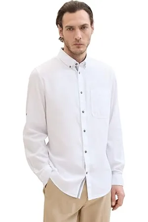 TOM TAILOR Herren Tailliertes Hemd mit Turn-Up Ärmeln, White, XXL