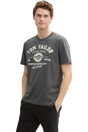 TOM TAILOR Herren 1037735 T-Shirt aus Baumwolle mit Logo-Print, 10307-Dark Shadow, M