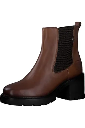 QS by s.Oliver Damen Chelsea Boots aus Leder mit Blockabsatz, Braun , 40 EU