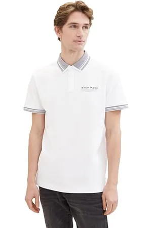 TOM TAILOR Herren Basic Piqué Poloshirt mit Logo-Print , White, XXL