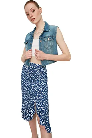 Trendyol Damen Blumenmuster Gestrickter Rock Skirt, , M EU