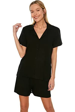 Trendyol Damen Black Viscose Woven Kit Pajama Set, , M EU