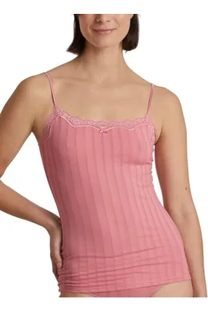 Calida Etude Toujours Spaghetti-Top Damen, verstellbare Träger, edle Nadelstreifen-Optik, mit Swiss+Cotton-Gütesiegel