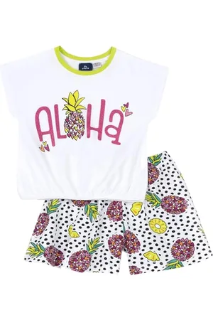 chicco Compleet Meisjesset met T-shirt/Topje en Korte Broek met Elastische Tailleband, met Moderne en Trendy Grafische Prints, van Katoen, Machinewasbaar, Meisjeskleding en Meisjes, Entworfen in Italien