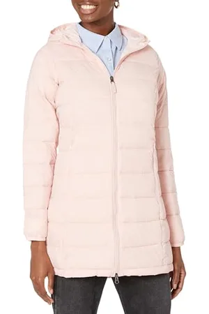 Amazon Damen Leichter, wasserabweisender, verstaubarer Regular-Fit-Daunenmantel mit Kapuze (erhältlich in Plus Size), , S