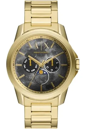 Armani Exchange Uhr für Herren , QuarzMultifunktionswerk, 44MM Gold Edelstahlgehäuse mit Edelstahlarmband, AX1737