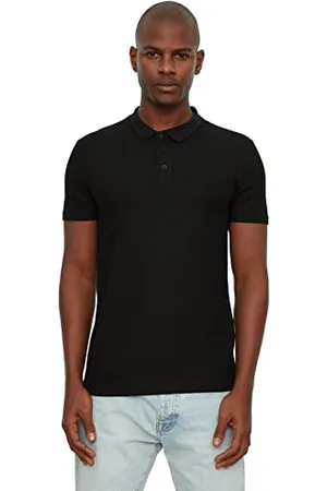 Trendyol Black Herren Slim Fit 100% Baumwolle Texturierte Polohals T-Shirt Polo,