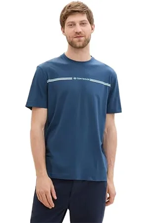 TOM TAILOR Herren T-Shirt mit Streifen-Print & Logo, , XL