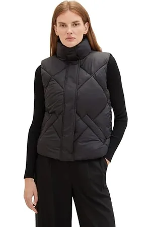 TOM TAILOR Damen Steppweste mit Stehkragen, deep black, L