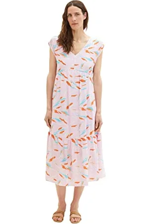 TOM TAILOR Damen 1036665 Maxikleid mit Muster, 31762-Lilac Abstract Leaf Design, 34
