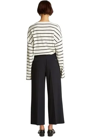 Tommy Hilfiger Damen Stoffhose Wide Leg Crop Knöchelfrei, Schwarz (Black), 36W