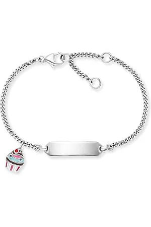 HERZENGEL Mädchen Kinder Armband aus Sterling Silber und einem Muffin Anhänger aus bunter Emaille - mit Gravurplatte - Karabinerverschluss - längenverstellbar - nickelfrei