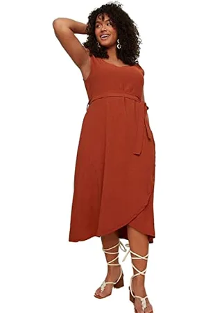 Trendyol Damen, Mini-Wickelkleid, Normale Passform, Strickkleid, Übergröße Kleid, , 4XL Größen