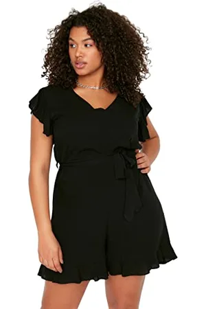 Trendyol Damen Women Floral Woven Plus Size Overall, Black, 42
