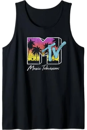 MTV Tropical Palm Tree Sunset Logo Tank Top