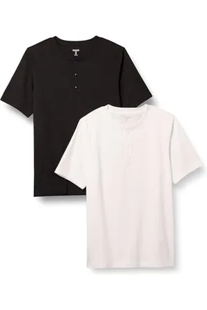 Amazon Herren Kurzärmliges Henley-T-Shirt aus Baumwolle mit normaler Passform, 2er-Pack, , M