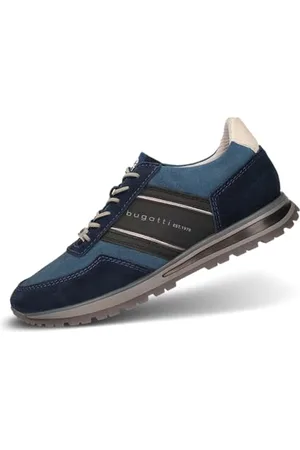 Bugatti Herren Zweifarbige Dunkelblaue Wildleder-Sneaker mit Minimalistischem Logo, Memory-Schaum-Einlegesohlen, Bequemer Passform, Stilvollem Modernem Design für den Alltag. dunkelblau/blau 46 EU