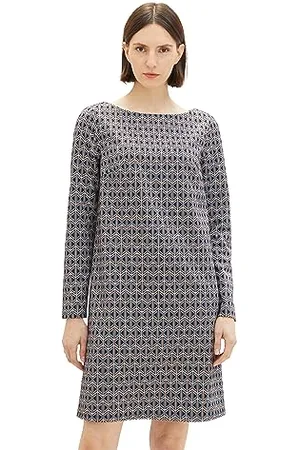 TOM TAILOR Damen Kleid mit Muster, geometrics ck jacquard, 38