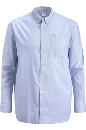 JACK & JONES Herren Einfarbiges Plus Size Hemd | Basic Übergrößen Langarm Shirt | Uni Business JJEOXFORD, Farben:Blau, Größe Hemd:6XL