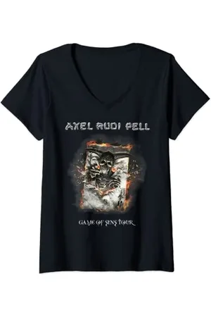 Axel Rudi Pell Damen Game Of Sins Tour T-Shirt mit Schriftzug T-Shirt mit V-Ausschnitt