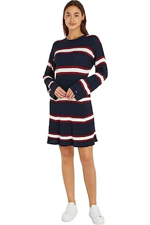 Tommy Hilfiger Damen Kleid Langarm, Mehrfarbig (Rouge/Ecru/ Desert Sky Stp), XXS