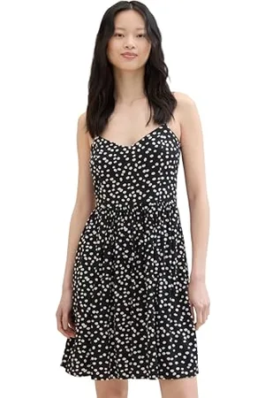 TOM TAILOR Damen Basic Mini-Kleid mit Allover Muster, black flower minimal print, M