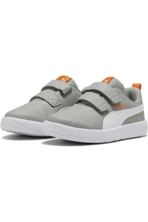 PUMA COURTFLEX V3 V PS Sneaker, Smokey Gray White-ORANGE GLO, 34.5 EU