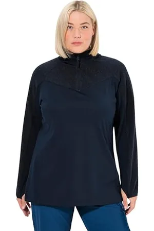 Ulla Popken Damen, Stretch, Teddyfleece, Troyerkragen, Langarm Sweatshirt, , 28-30