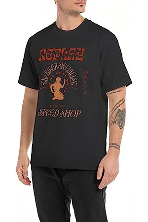 Replay Herren T-Shirt Kurzarm Rundhalsausschnitt Speedshop, (Schwarz), S