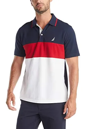 Nautica Herren Short Sleeve 100% Cotton Pique Color Block Poloshirt, , XL EU