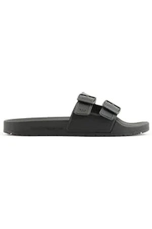 Emporio Armani Unisex Double Buckle Slide Sandal, Black+Black, 41