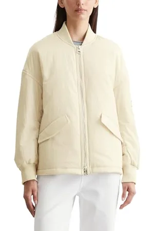 Marc O’ Polo Marc OߴPolo Damen Übergangsjacke mit Strickkragen Long-Blouson, Beige , 42