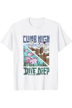 Minecraft Climb High Dive Deep Goats & Axolotls Panels T-Shirt